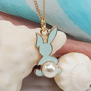 Baby Rabbit Gold Chain Sexy Bunny's Gold Blue Faux Pearl Hypoallergenic